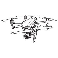 High-quality sketch of a modern drone with camera for aerial photography and videography silhouette vector
