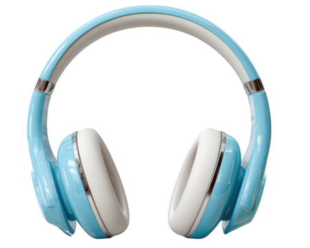 Modern blue wireless bluetooth headphone for immersive audio and music. stylish personal technology headset designed for listening to high quality sound with enjoyment