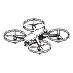 High-quality sketch of a modern drone with camera for aerial photography and videography silhouette vector