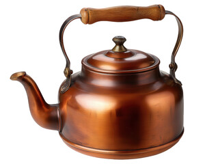Nostalgic vintage copper teapot and rustic kettle for home kitchenware. This retro antique isolated object evokes warm and cozy feeling from classic past