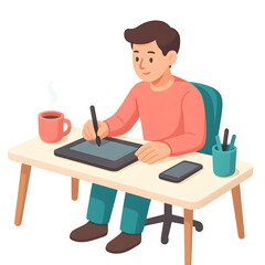 Fototapeta premium Illustrative depiction of a digital artist engrossed in creative work, capturing the essence of digital art
