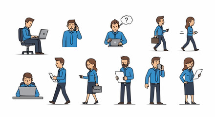 Diverse Individuals Engaging with Technology in Various Poses.