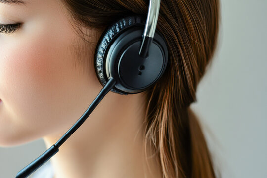 A woman is wearing a headset, engaged in a conversation at her desk in an office, highlighting customer service interactions