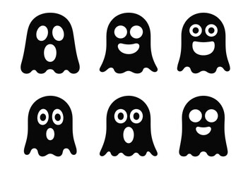 Set of 6 spooky black ghost silhouettes vector illustration icons bundle scalable eps silhouette vector illustration white background