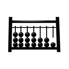 A black and white illustration of an abacus with beads aligned on the left and one on the right silhouette