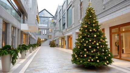 Christmas tree decorating modern urban retail shopping center