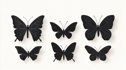 Silhouettes of various butterflies on a white background.  Possible use for prints, stationary, or web design