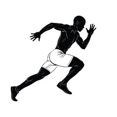Silhouette of a muscular african american man running with white shorts and black shoes vector art