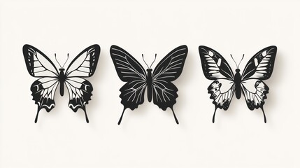 Three black and white butterfly silhouettes (2)