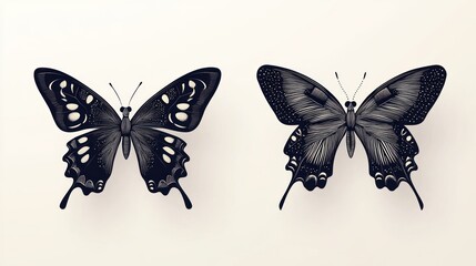 Elegant black butterflies,  art,  isolated,  background.  Possible use  design element,  stock image