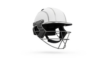 Professional white cricket batting helmet protective gear isolated on a white background