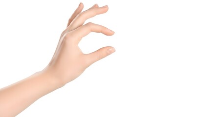 Woman's hand showing a small size gesture with thumb and index finger, isolated on white background
