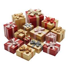 Obraz premium Abundant assortment of festive gift boxes with ribbons and bows ready for celebration isolated on transparent background