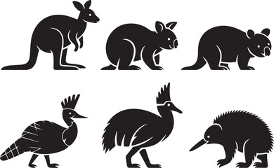Naklejka premium Iconic Australian animals collection silhouette set