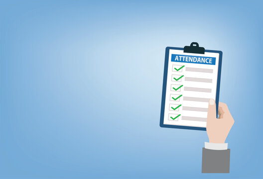 attendance clipboard with checklist. Questionnaire, survey, clipboard, task list. Flat design, 