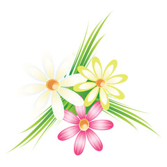 Floral Arrangement with Daisies and Green Grass Blades