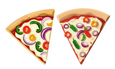 Set of Two Different Vegetarian Pizza Slices with Vegetables and Cheese, Isolated on Transparent Background