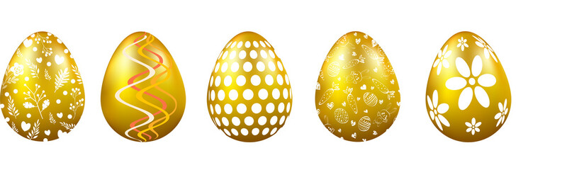 Golden Easter Eggs with Delicate White Decorations