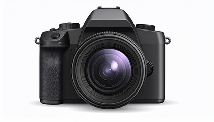 Black DSLR Camera on White Background