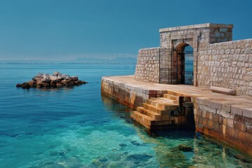 Naklejka premium Coastal stone gateway to a harbor