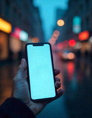 Smartphone e commerce white screen with copy space in outdoors