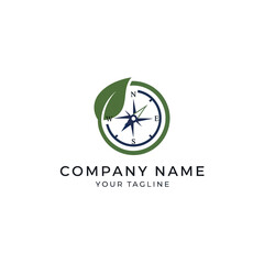 Green leaf compass logo for eco friendly navigation branding.