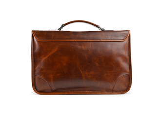 Back side of brown leather bag