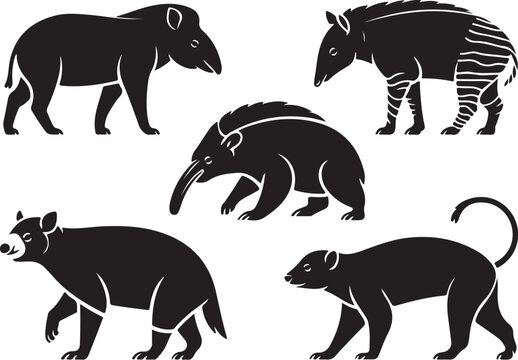 Diverse wild animals collection silhouette style