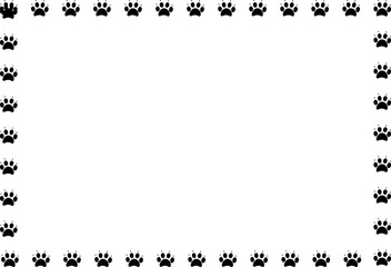 A decorative border made of black paw prints on a white background.,Black Feline Paw Print Border Frame - Simple Claws and Pads Design for Cat, Kitten, Pet Supply, or Veterinary Graphics