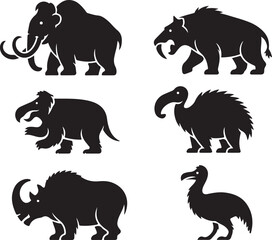 Prehistoric animals silhouettes, ancient creatures icons