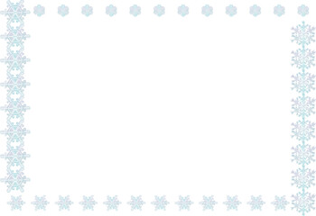 A decorative rectangular frame border made of light blue snowflakes on a clean white background, perfect for winter themes.