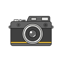 Classic analog film camera depicted in a simple, modern flat vector art style for graphic design