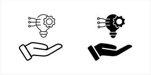 implement idea icon set , solution execute develop, configuration cogwheel with light bulb, innovation analysis process, success industry preferences, vector illustration eps10	