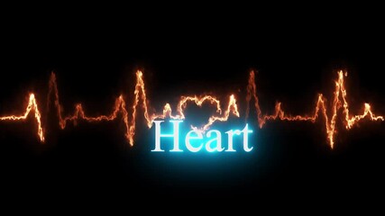love icon with heart beat line animation on black background. medical concept Abstract glowing blue heartbeat signal icon animation video. love border in hart .on the black background 