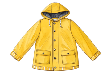 Watercolor yellow raincoat with hood, hand painted waterproof jacket illustration. Cozy outerwear clipart isolated on transparent background, perfect for autumn weather designs, children’s clothing ic