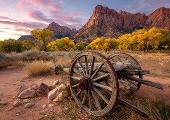 Fototapeta premium Autumn landscape with wagon