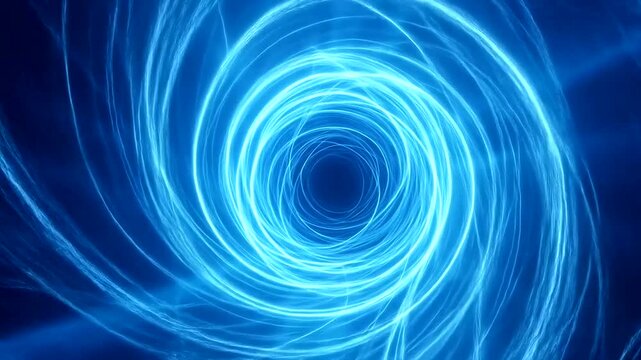 Abstract blue vortex with swirling light patterns in a cosmic background
