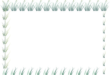 A decorative border made of green grass blades on a white background.