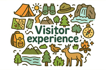 Naklejka premium Visitor Experience Doodle. Visitor experience. Hand-drawn doodle illustration of Visitor experience. tent,