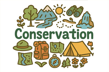 Fototapeta premium Conservation Doodle Illustration. Conservation. Hand-drawn doodle illustration of Conservation. tree, river,