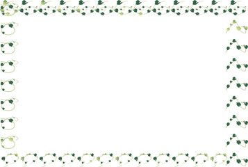 A decorative border featuring a repeating pattern of green leaves and stylized floral elements, framing a blank white space.