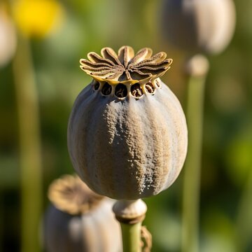 Poppy Seed Head Close-Up - Awaiting Harvest in the Garden.