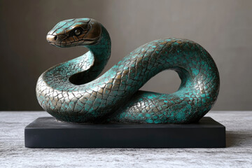 Modern Bronze Snake Sculpture with Turquoise Flow
