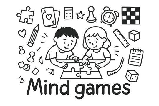 Mind Games Illustration. Mind games. Hand-drawn doodle illustration of Mind games. In the middle, one slightly
