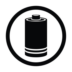 A black and white illustration of a battery symbol encased in a circular border design icon silhouette