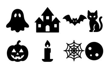 Ghostly Icon Set. Ghostly Gathering. Filled icon set of Ghostly Gathering: ghost, haunted house, bat, black