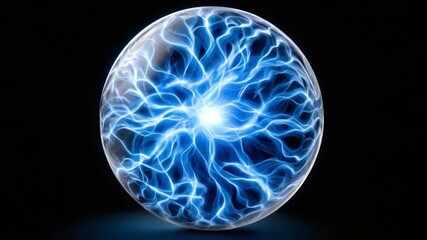 Plasma Globe: A captivating plasma globe pulses with electric energy, showcasing a mesmerizing display of vibrant blue light within a glass sphere. - Powered by Adobe