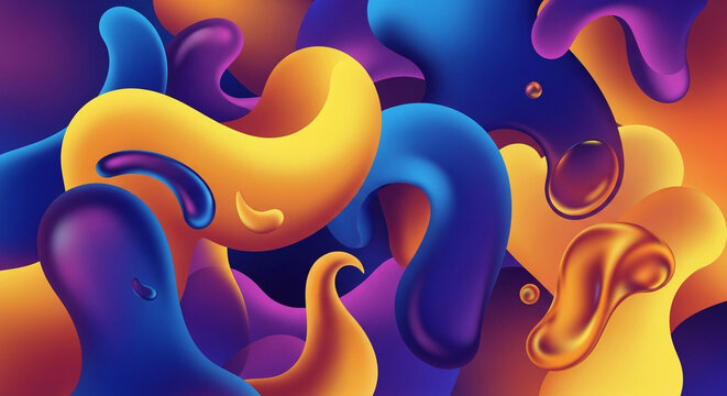 Abstract fluid shapes background with vibrant colors, creating a dynamic and eyecatching design with smooth gradients and organic forms for modern aesthetics