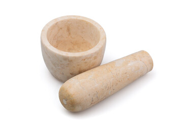 Stone mortar and pestle isolated on white background

