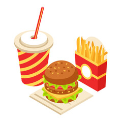 Delicious Burger Meal with Fries and Soda Icon